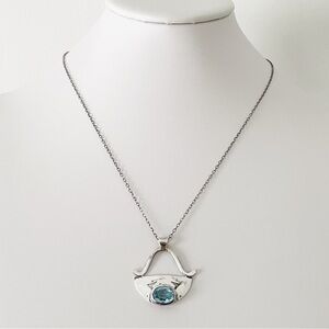 Sterling silver bezel set aquamarine handmade vintage necklace pendant